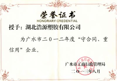 2013年重合同守信用證書(shū)